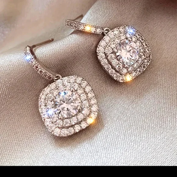 925 Sterling Silver Square Drop Earrings - Picture 3 of 4